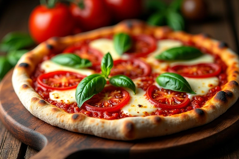 Wood-fired Margherita pizza